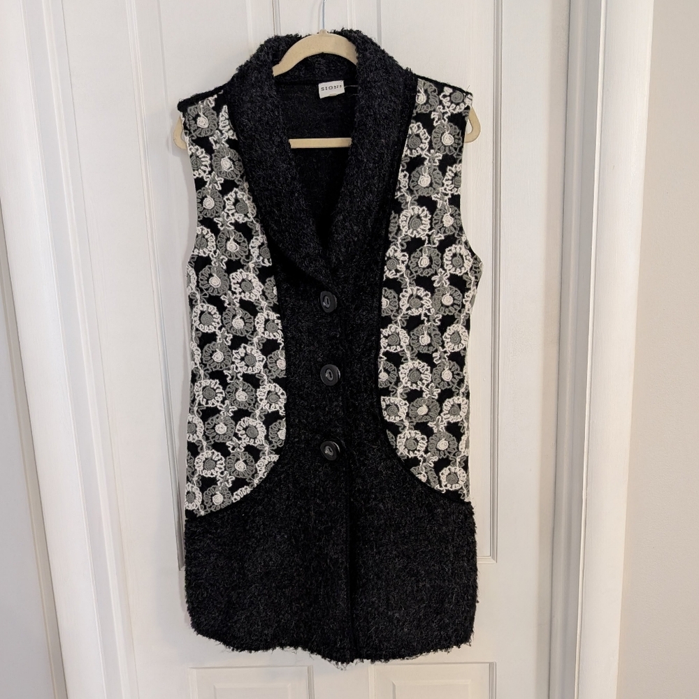 Sioni Womens Wool Mohair Blend Long Sweater Vest LARGE Boho Embroidered Artsy‎